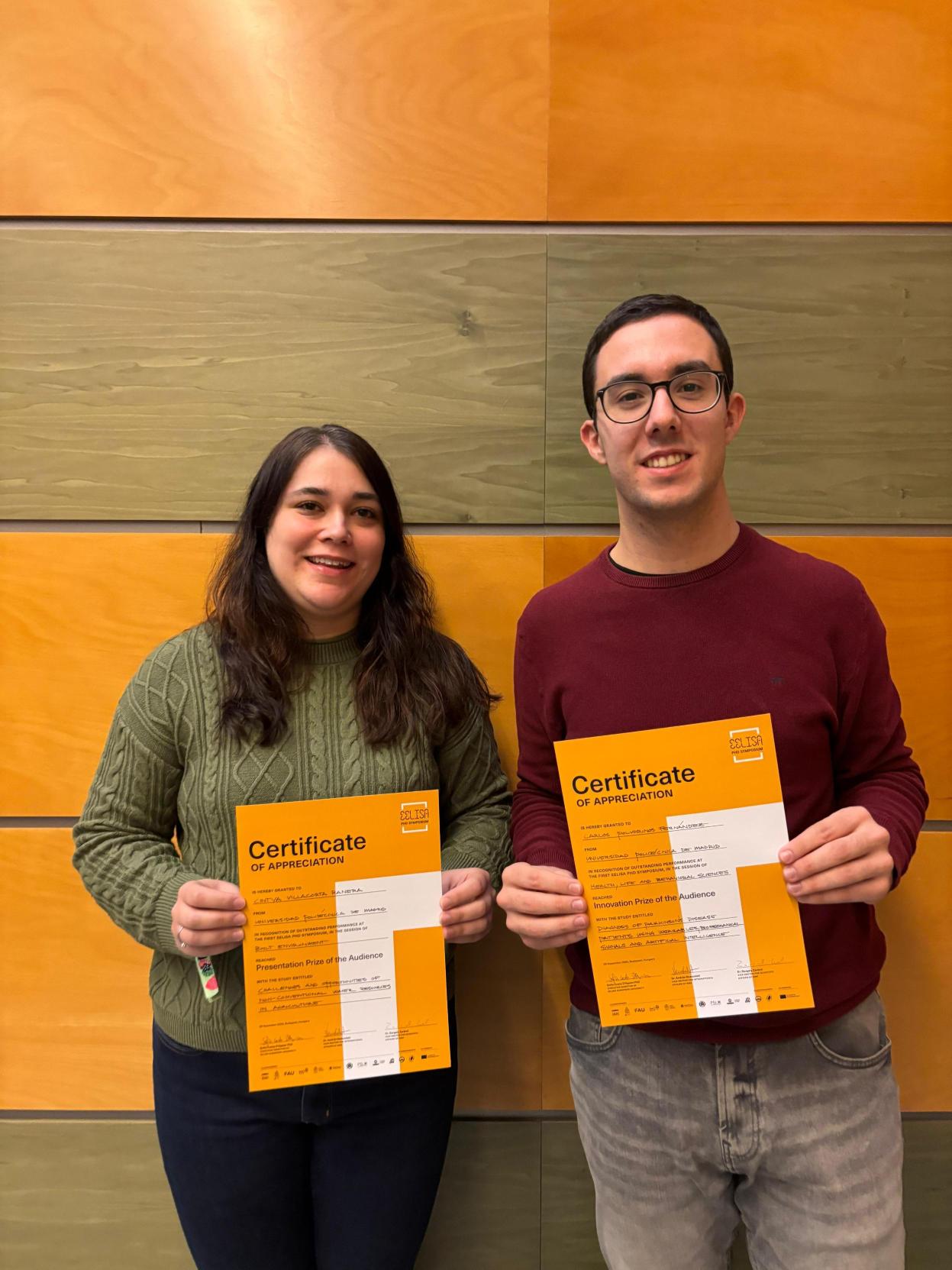 Cintya Villacorta y Carlos Polvorinos, doctorandos UPM premiados