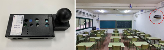 Imagen del equipo de monitorización y su colocación en una de las aulas