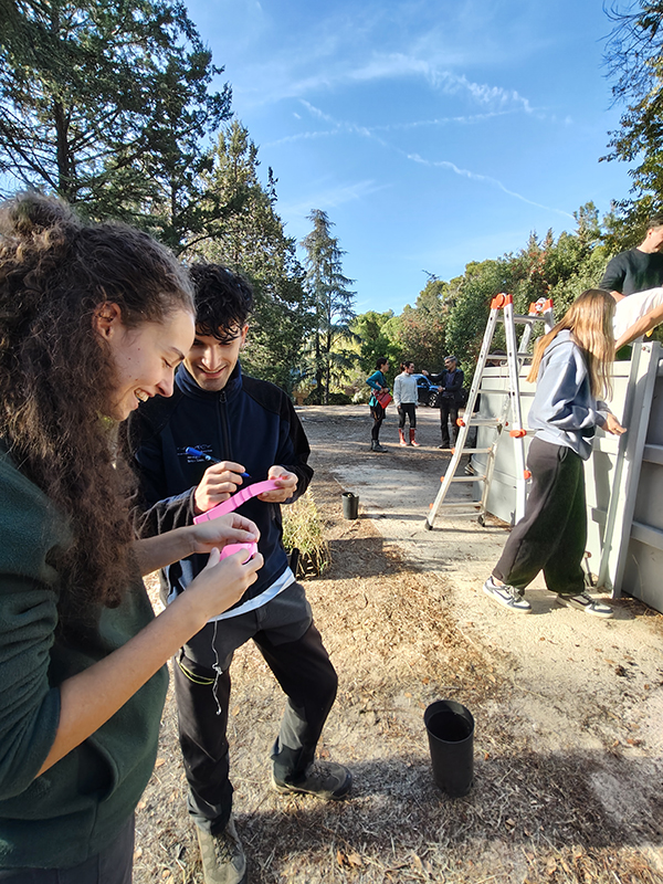 Estudiantes de la UPM durante la toma de datos fisiológicos en plántulas sometidas a distintos escenarios de inundación.