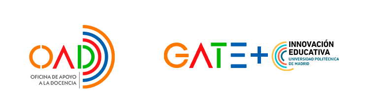 Logo del OAD seguido de los antiguos logos del GATE e Innovación Educativa unidos por un símbolo de suma