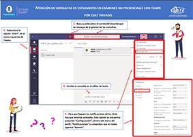 Portada del documento: Infografía sobre  atención de consultas de estudiantes en exámenes no presenciales con teams por chat privado