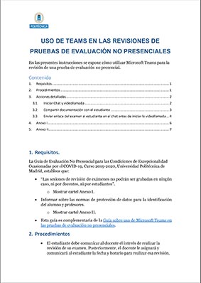 Portada del documento: Guía de uso de Microsoft Teams en las revisiones de pruebas de evaluación no presenciales