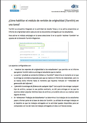 Portada del documento: ¿Cómo habilitar el módulo de revisión de originalidad (Turnitin) en una tarea?