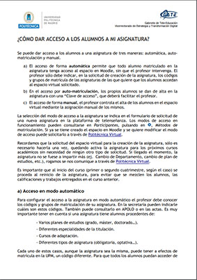 Portada del documento: ¿Cómo dar acceso a los alumnos a mi asignatura?