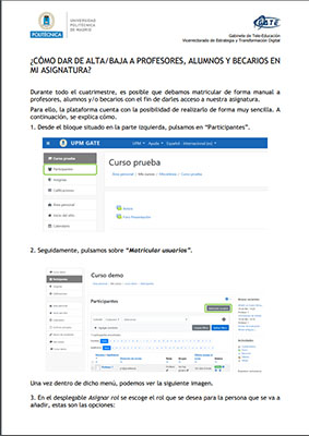 Portada del documento: ¿Cómo dar de alta/baja a profesores, estudiantes y becarios en mi asignatura?