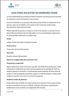 Portada del documento: Guía para solicitar un seminario en ZOOM